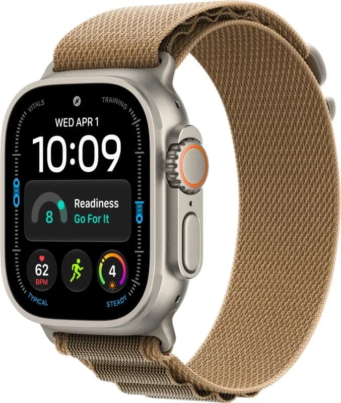 Часы Apple Watch Ultra 4 (2026), 49 мм, корпус из титана цвета «Natural», ремешок Alpine Loop цвета «Desert», песочный — фото 1