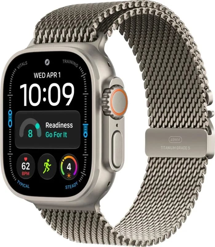 Часы Apple Watch Ultra 4 (2026), 49 мм, корпус из титана цвета «Natural», ремешок Titanium Milanese Loop цвета «Natural», бежевый — фото 1