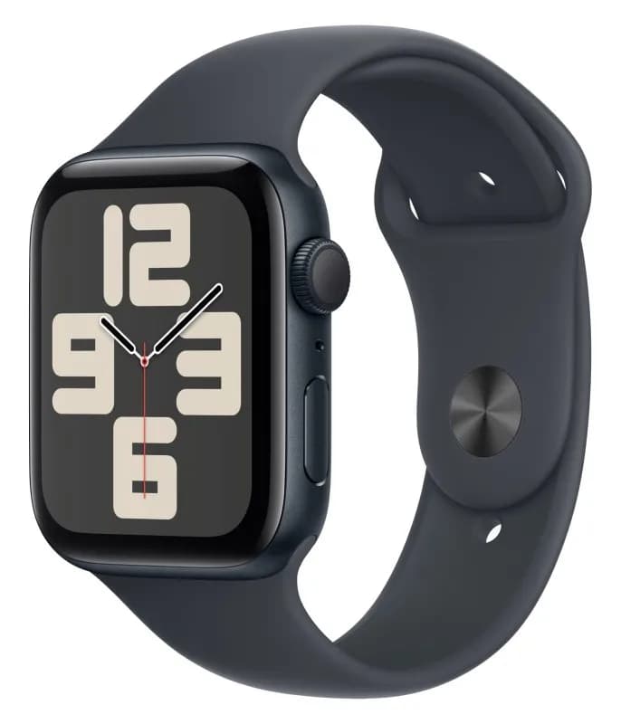 Часы Apple Watch SE (2024), 40 мм, корпус из алюминия цвета «Midnight», ремешок Sport Band цвета «Midnight», чёрный — фото 1