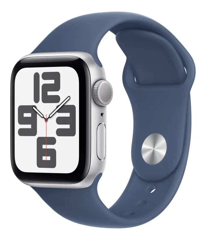 Часы Apple Watch SE (2024), 40 мм, корпус из алюминия цвета «Silver», ремешок Sport Band цвета «Denim», синий — фото 1