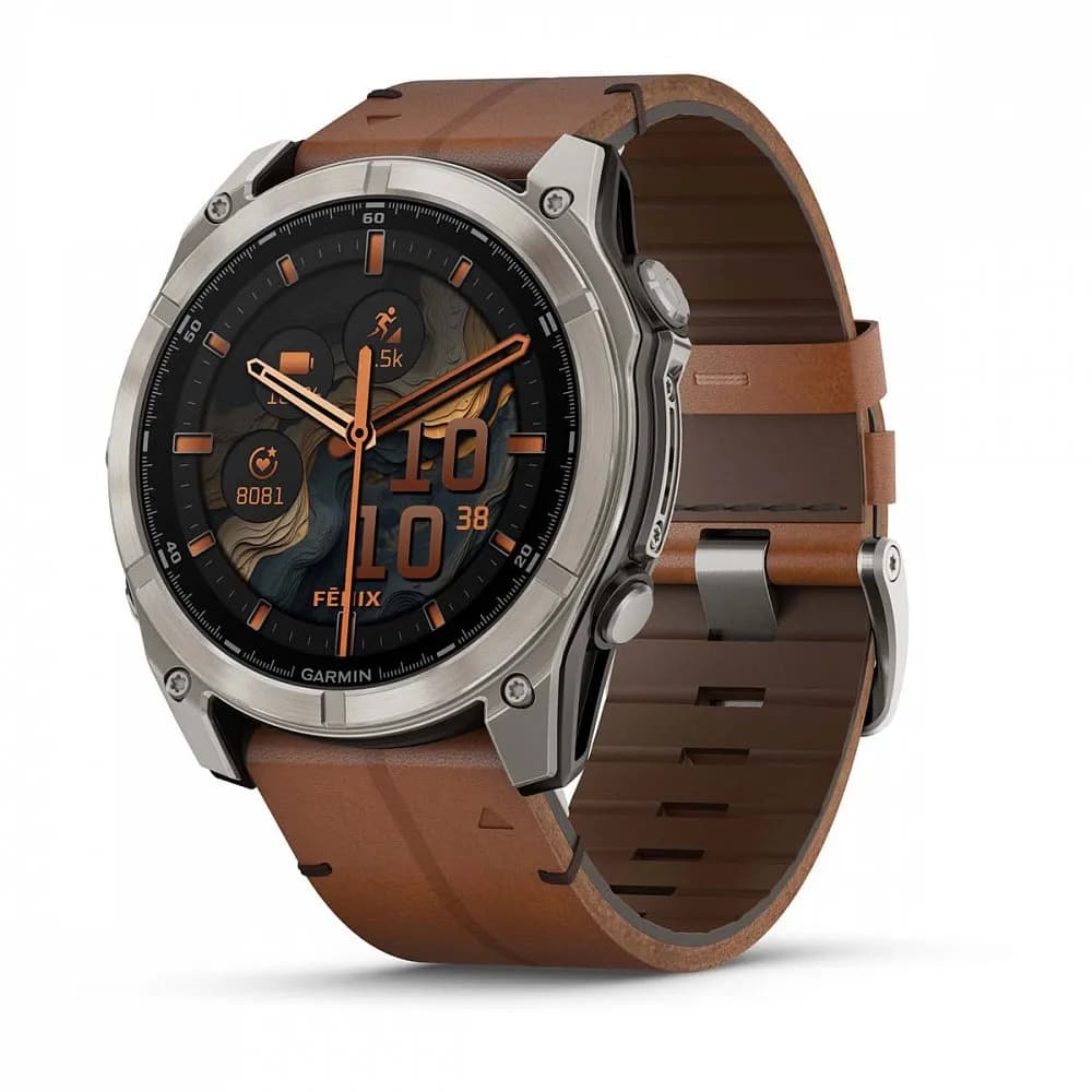 Умные часы Garmin FENIX 8 (010-02905-40) 51 мм Amoled Sapphire Bare Titanium Black with Chestnut Leather Band+Grapphite Silicone Band — фото 1