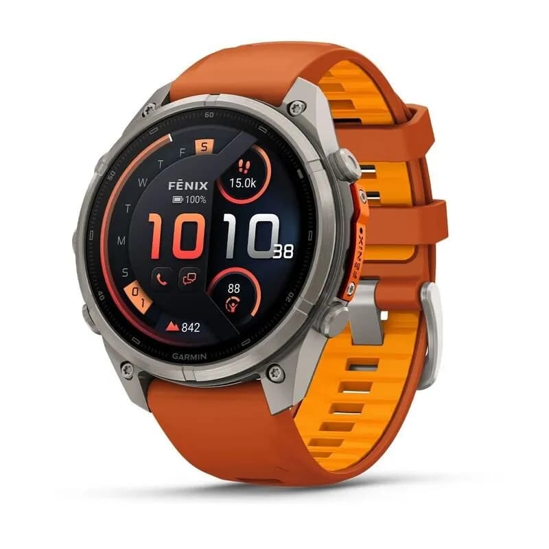 Умные часы Garmin FENIX 9 Pro (010-04336-01) 47 мм, Amoled, inReach, Titanium with Autumn Orange/Spark Orange Silicone Band — фото 1