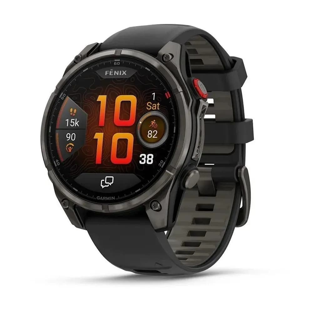 Умные часы Garmin FENIX 8 Pro (010-03198-01) 47 мм, Amoled, DLC, угольно-серый, черный силиконовый ремешок — фото 1