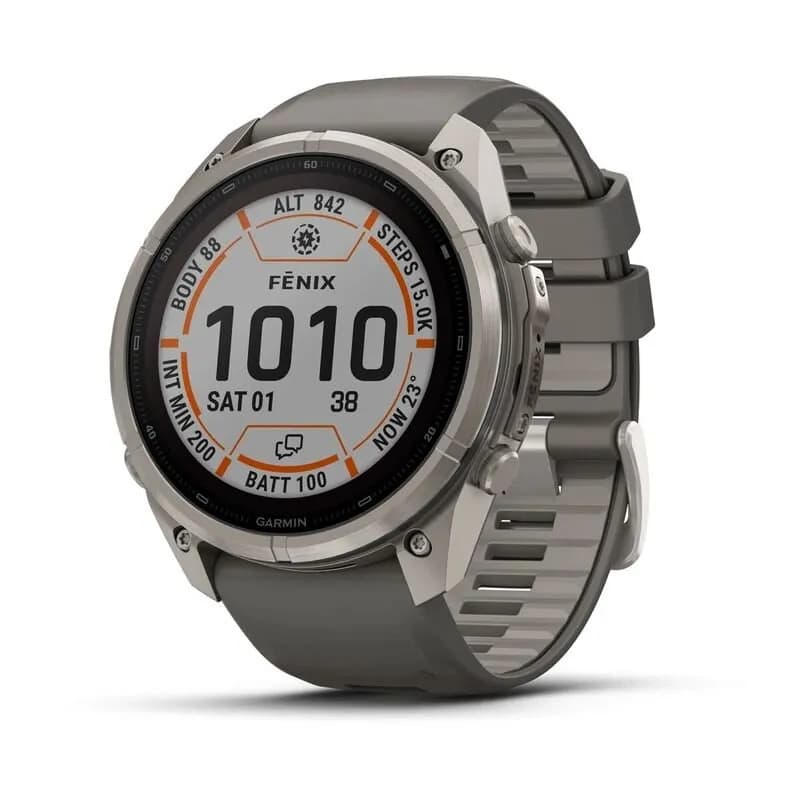 Умные часы Garmin FENIX 9 Pro (010-04339-01) 51 мм, Solar, inReach, Titanium with Pebble Gray/Silver Gray Silicone Band — фото 1