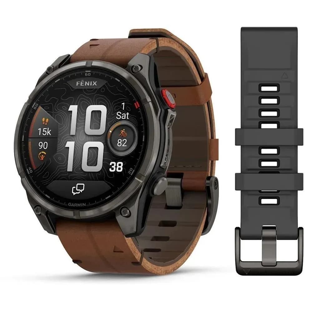 Умные часы Garmin FENIX 8 Pro (010-03198-40) 47 мм, Amoled, DLC, угольно-серый, коричневый кожаный ремешок — фото 1