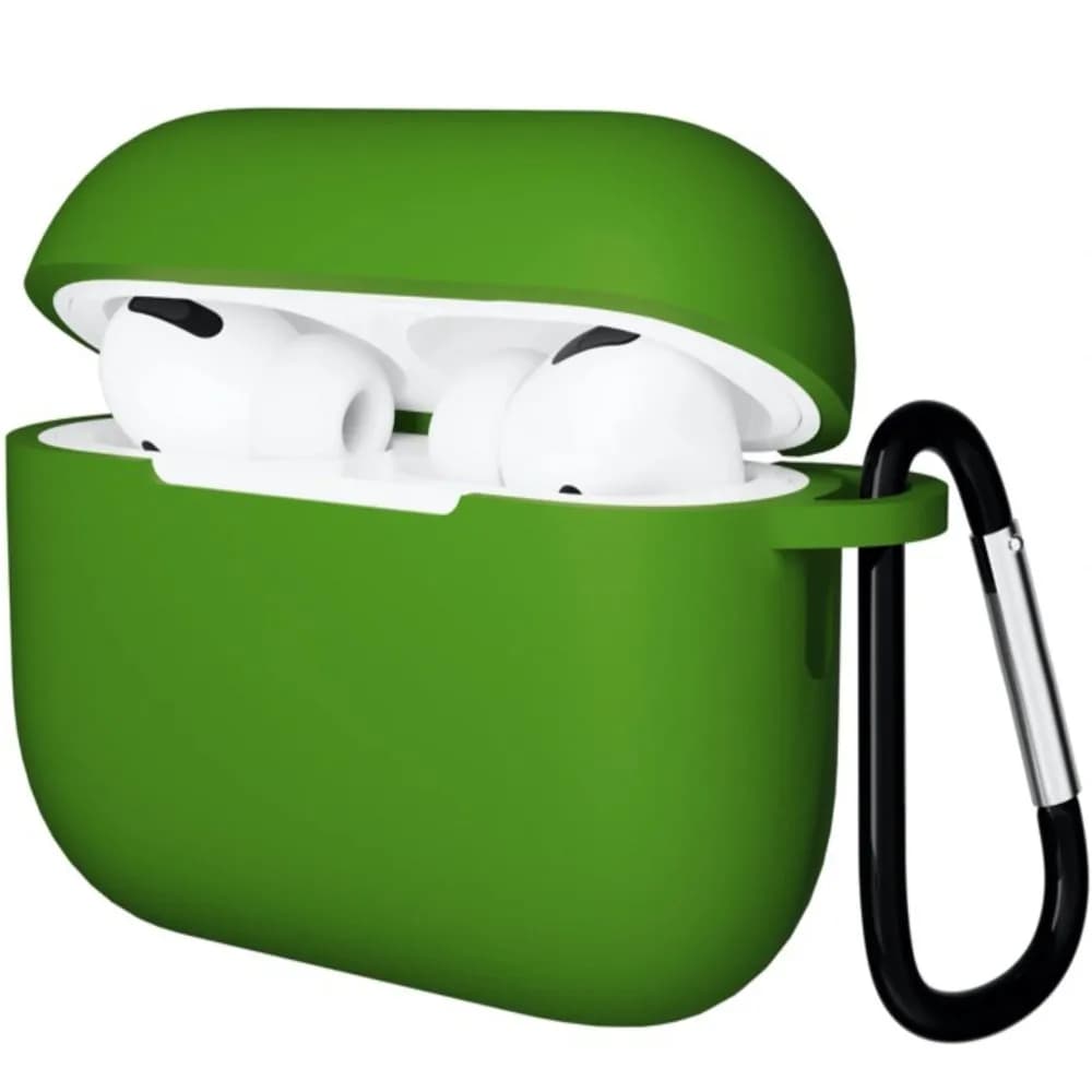 Чехол Gurdini прорезиненный soft-touch с карабином для AirPods Pro 3, тёмно-зелёный