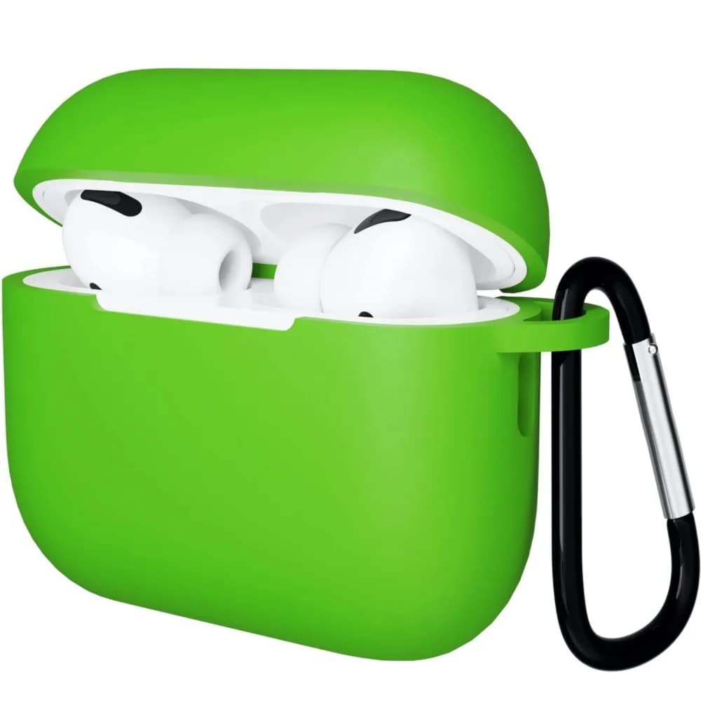 Чехол Gurdini прорезиненный soft-touch с карабином для AirPods Pro 3, зелёный