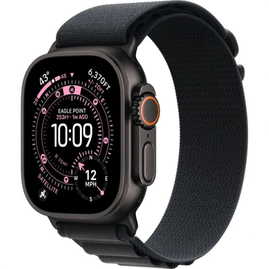 Часы Apple Watch Ultra 3 (2025), 49 мм, корпус из титана цвета «Black», ремешок Ocean Band цвета «Black», чёрный — фото 1