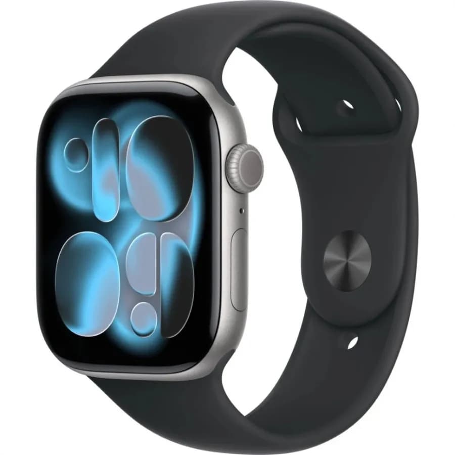 Часы Apple Watch Series 11 (2025), 42 мм, корпус из алюминия цвета «Jet Black», ремешок Sport Band цвета «Black», чёрный — фото 1