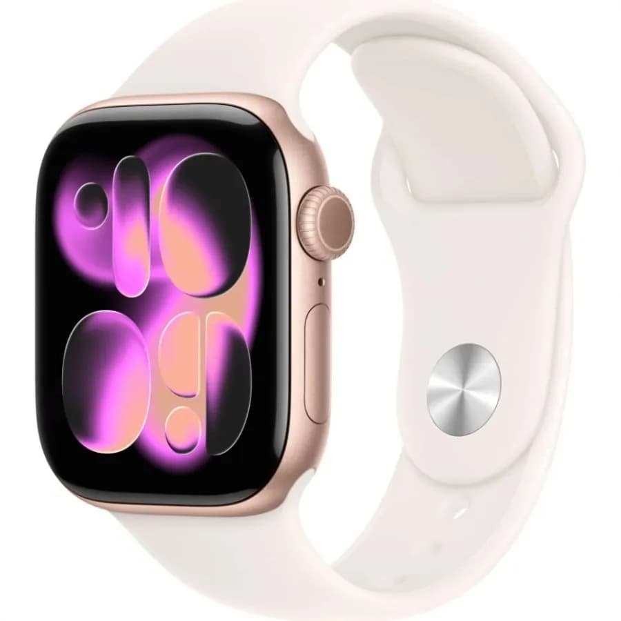 Часы Apple Watch Series 11 (2025), 42 мм, корпус из алюминия цвета «Rose gold», ремешок Sport Band цвета «Light Blush», розовый — фото 1