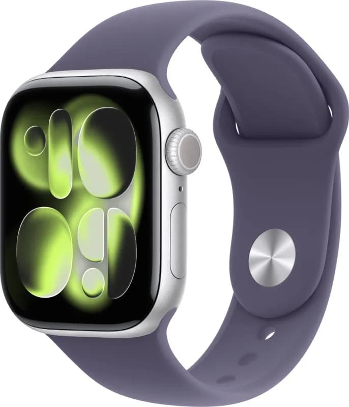 Часы Apple Watch Series 11 (2025), 42 мм, корпус из алюминия цвета «Silver», ремешок Sport Band цвета «Purple Fog», фиолетовый — фото 1