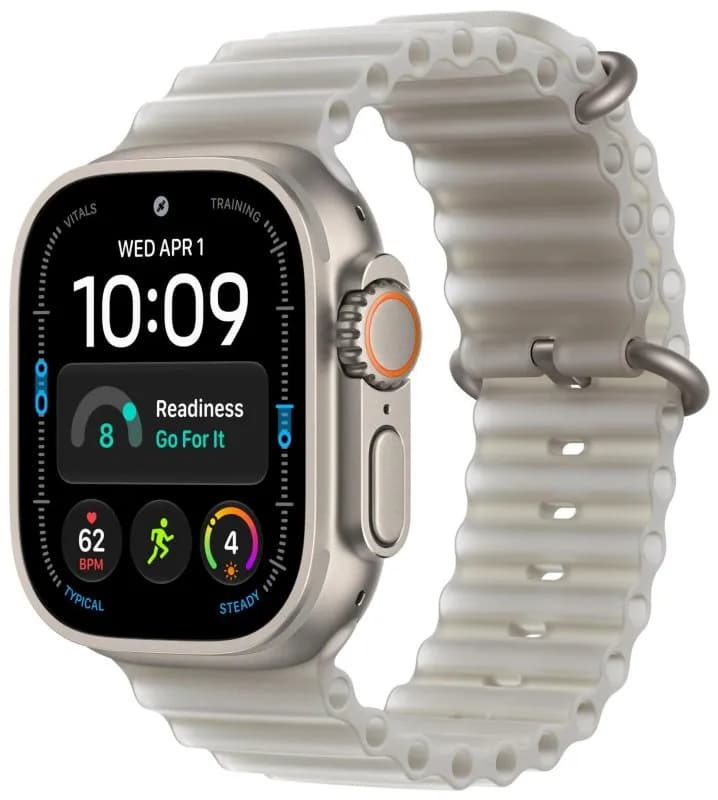 Часы Apple Watch Ultra 4 (2026), 49 мм, корпус из титана цвета «Natural», ремешок Ocean Band цвета «TransluGray», серый — фото 1