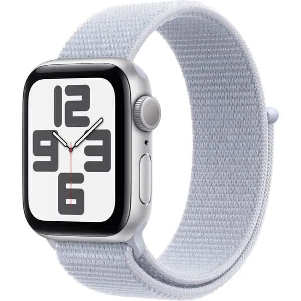 Часы Apple Watch SE (2024), 40 мм, корпус из алюминия цвета «Silver», ремешок Sport Loop цвета «Denim», голубой — фото 1