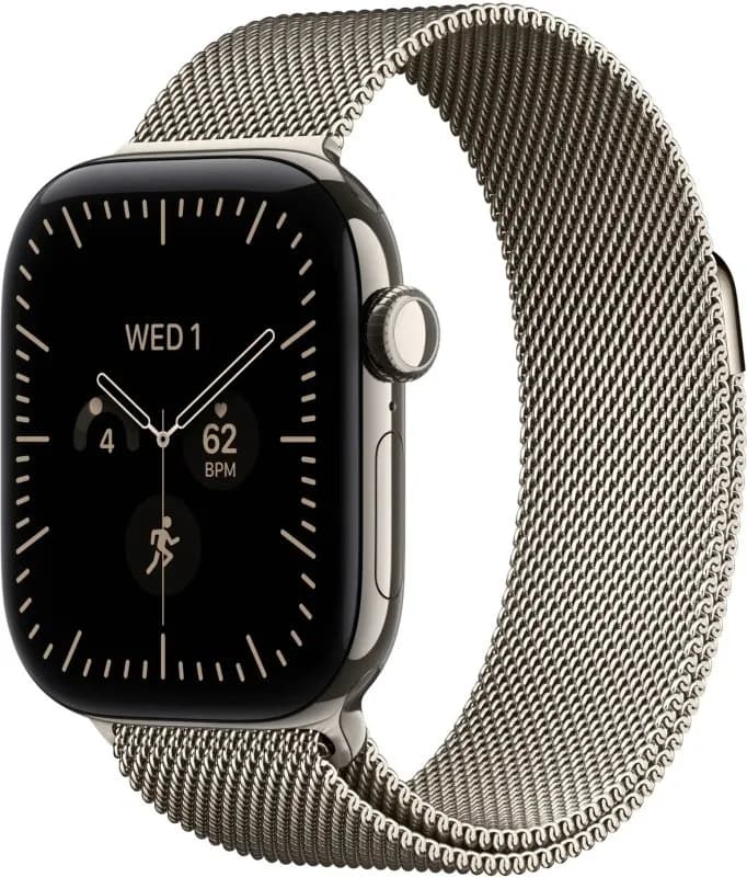 Часы Apple Watch Series 12 (2026), 42 мм, корпус из титана цвета «Natural», ремешок Titanium Milanese Loop цвета «Natural», бежевый — фото 1