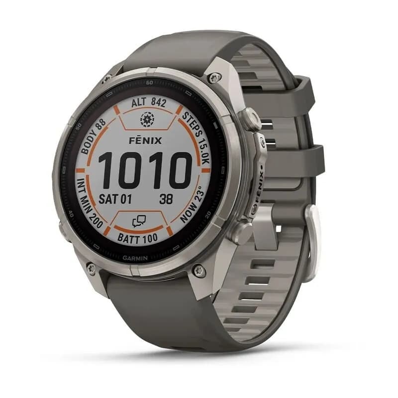 Умные часы Garmin FENIX 9 Pro (010-04338-01) 47 мм, Solar, inReach, LTE, титановый серый, серый силиконовый ремешок — фото 1