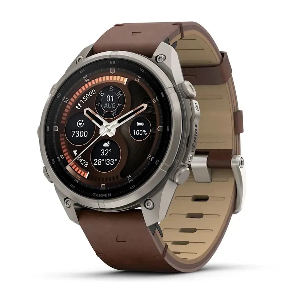 Умные часы Garmin FENIX 9 Pro (010-04336-41) 47 мм, Amoled, inReach, Titanium with Walnut Leather Band — фото 1