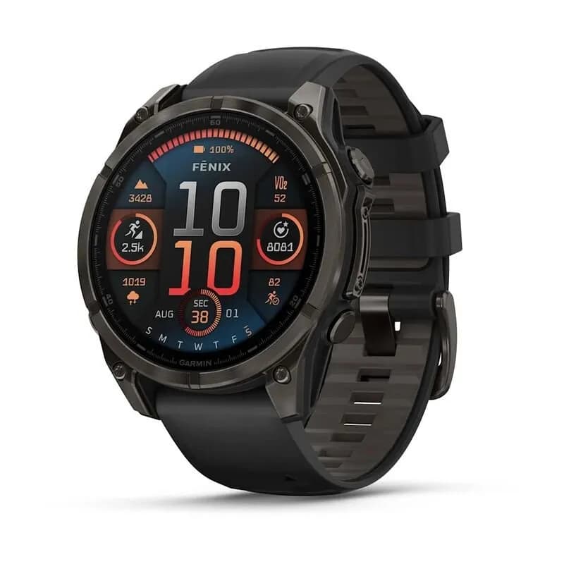 Умные часы Garmin FENIX 8 (010-02904-21) 47 мм, AMOLED, Sapphire, угольно-чёрный DLC, пепельно-чёрный силиконовый ремешок — фото 1