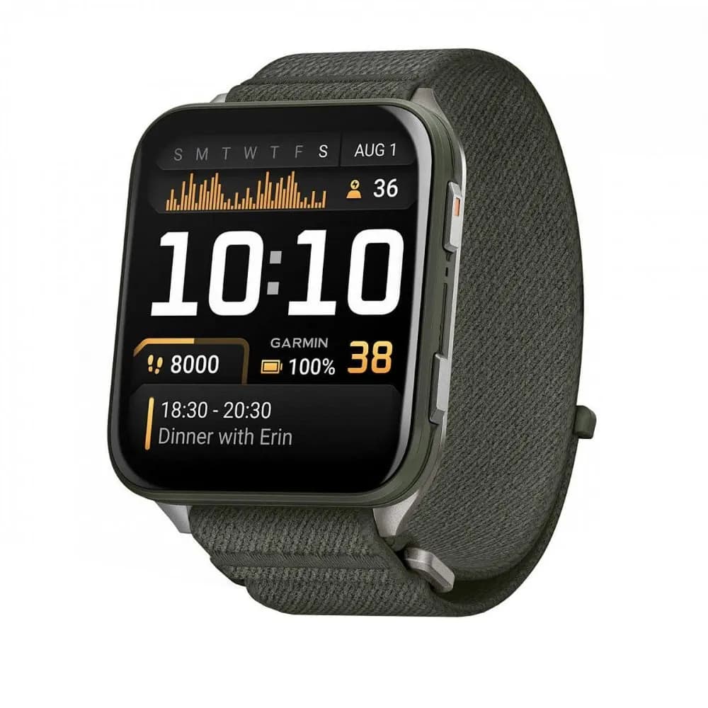 Умные часы Garmin Venu X1 (010-02980-03), зелёный с серой титановой крышкой, зелёный нейлоновый ремешок ComfortFit (Black + Slate Titanium/Moss) — фото 1