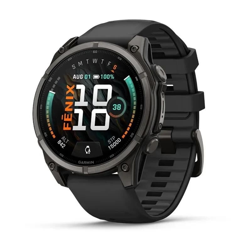 Умные часы Garmin FENIX 9 (010-04762-11) 47 мм, AMOLED, титановый, угольно-серый DLC, чёрный силиконовый ремешок — фото 1