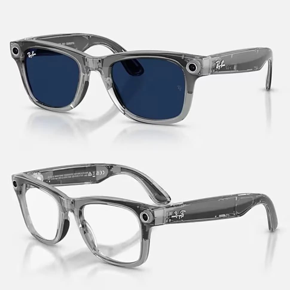 Умные очки Ray-Ban Meta Wayfarer Gen 2 RW4012 (глянцевая прозрачно-серая оправа, линзы с синим автозатемнением), размер M — фото 1