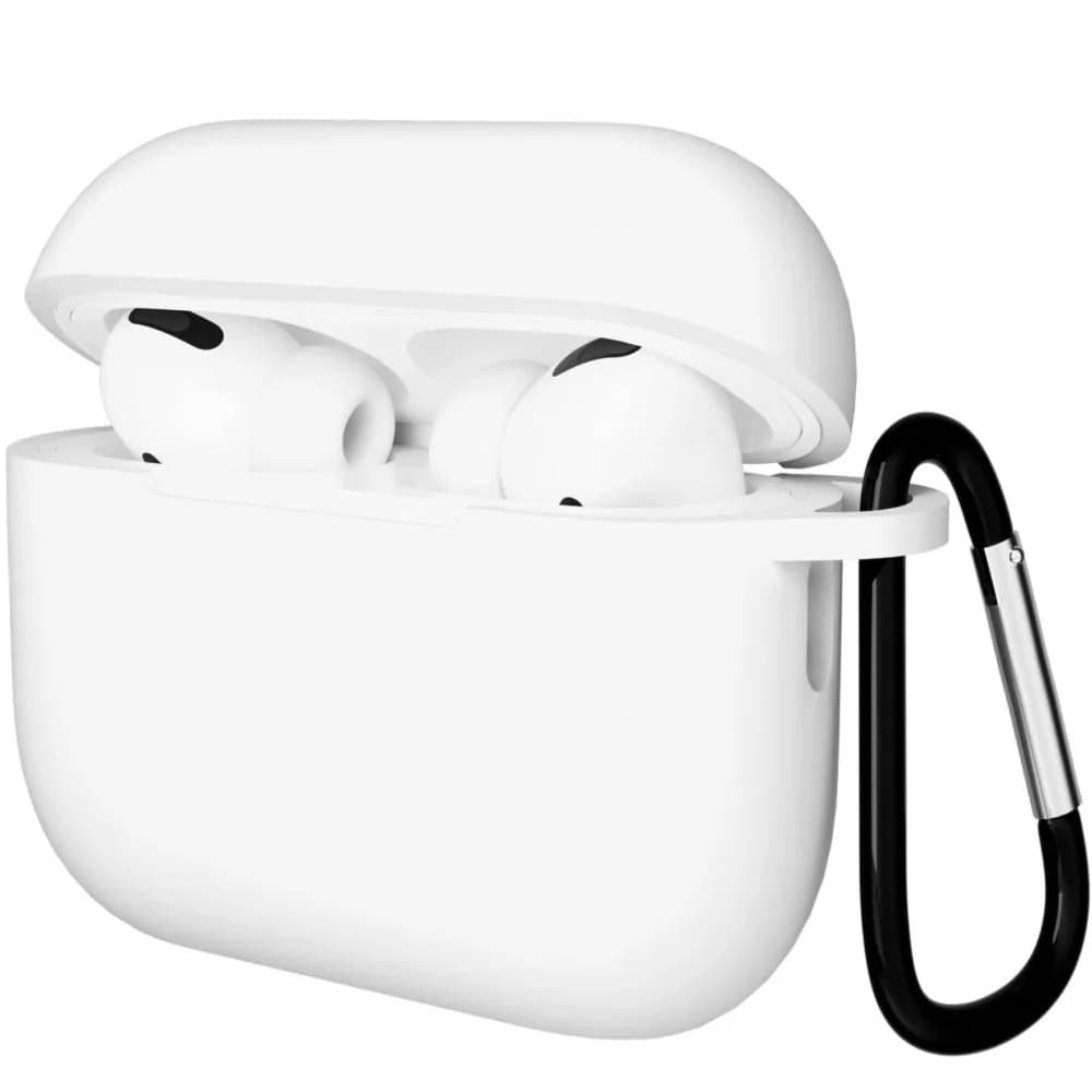 Чехол Gurdini прорезиненный soft-touch с карабином для AirPods Pro 3, белый — фото 1