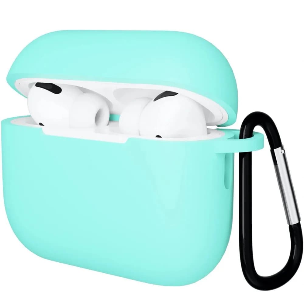Чехол Gurdini прорезиненный soft-touch с карабином для AirPods Pro 3, мятный — фото 1