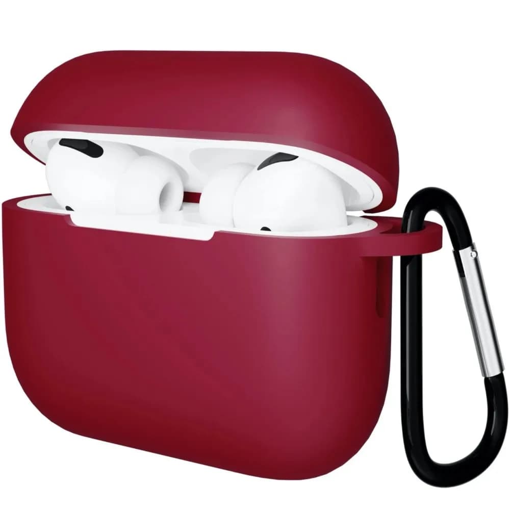 Чехол Gurdini прорезиненный soft-touch с карабином для AirPods Pro 3, бордовый — фото 1