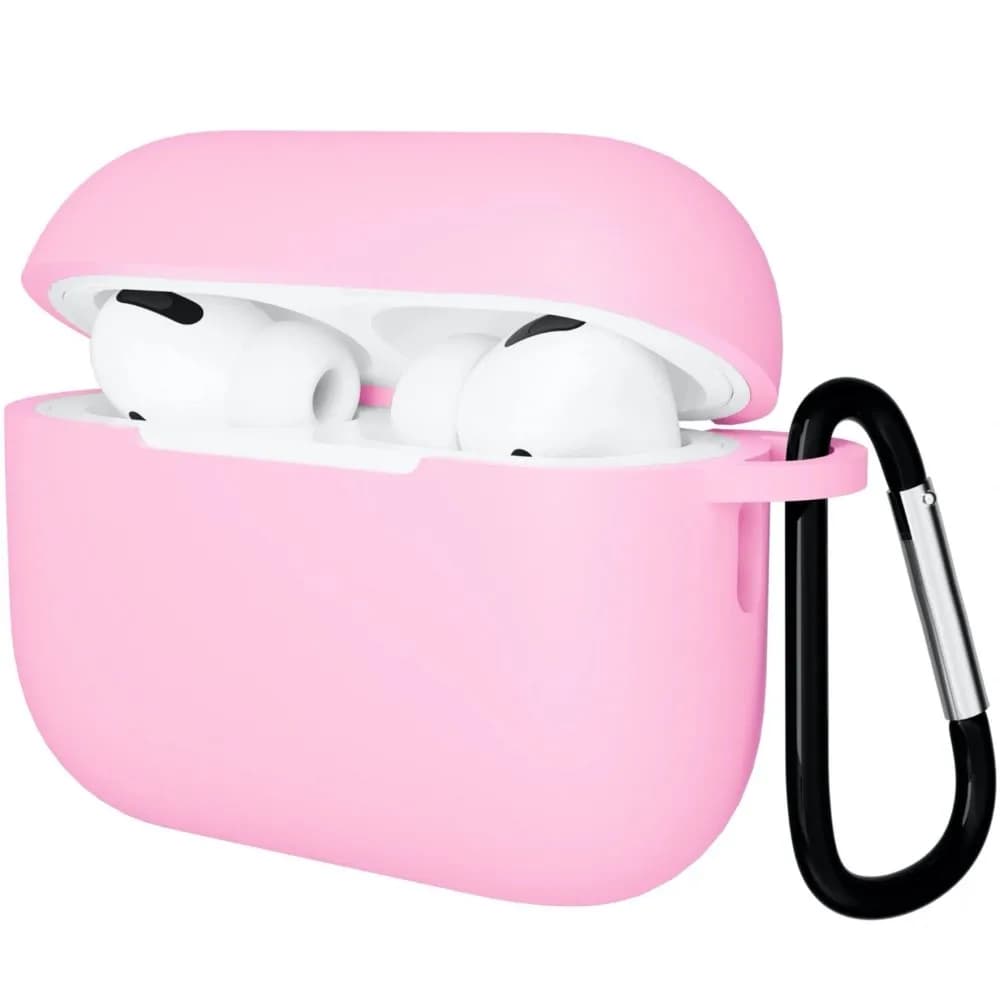 Чехол Gurdini прорезиненный soft-touch с карабином для AirPods Pro 3, розовый — фото 1