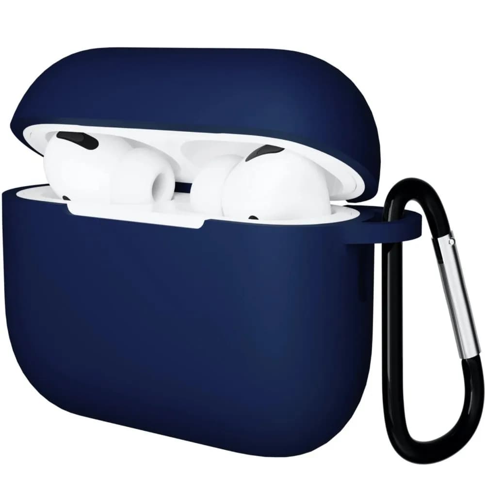 Чехол Gurdini прорезиненный soft-touch с карабином для AirPods Pro 3, тёмно-синий — фото 1