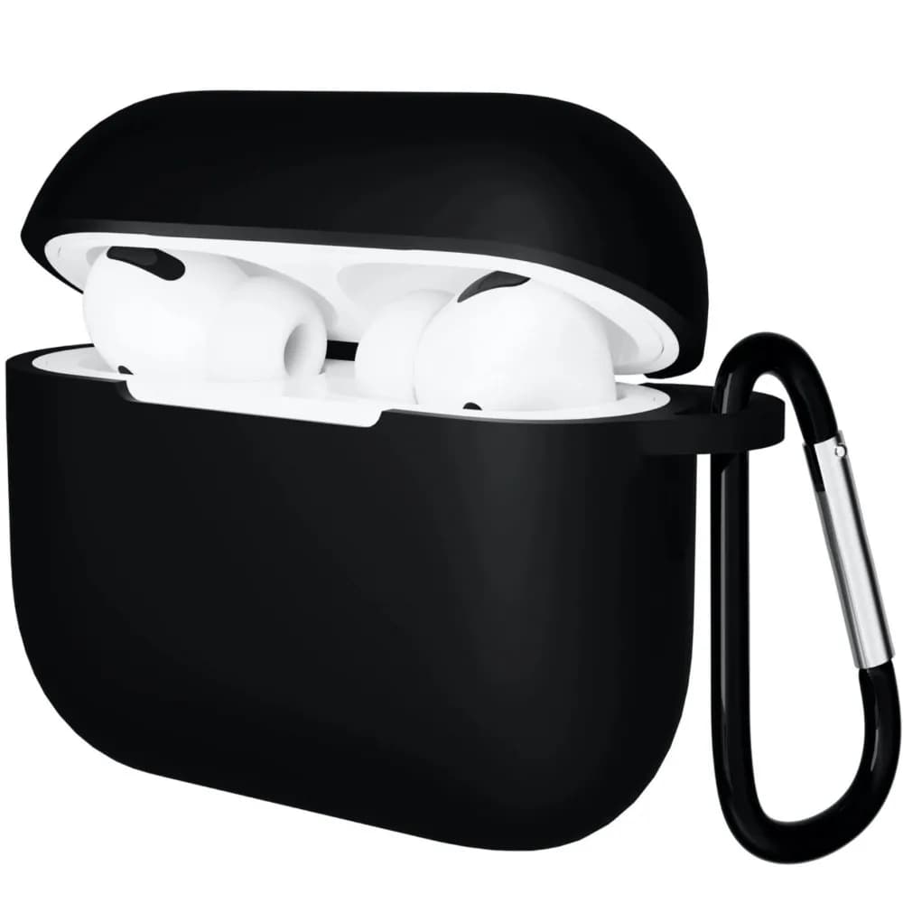 Чехол Gurdini прорезиненный soft-touch с карабином для AirPods Pro 3, чёрный — фото 1