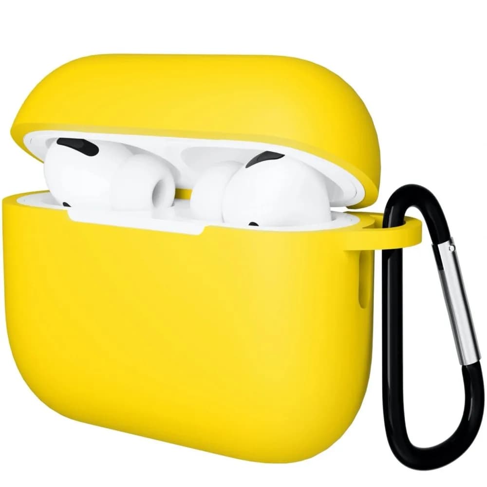 Чехол Gurdini прорезиненный soft-touch с карабином для AirPods Pro 3, жёлтый — фото 1