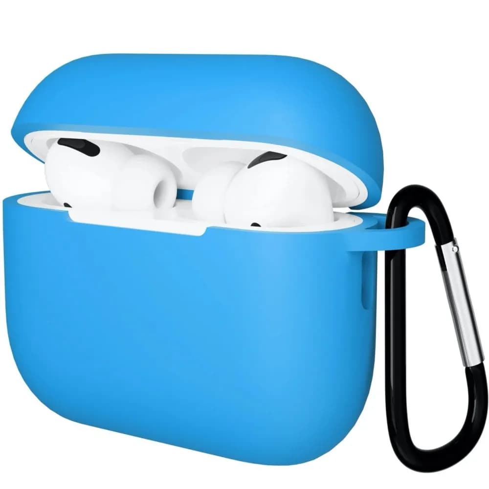 Чехол Gurdini прорезиненный soft-touch с карабином для AirPods Pro 3, голубой — фото 1