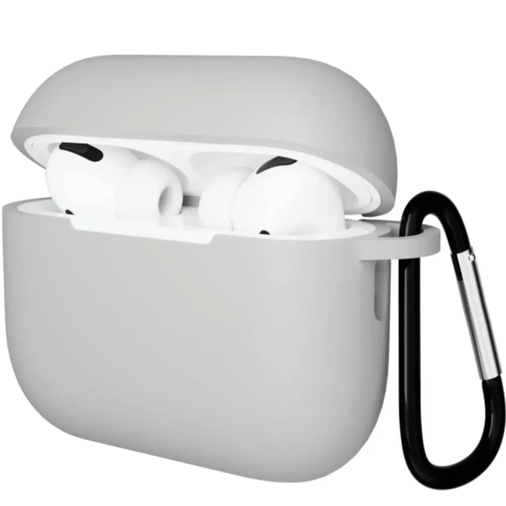 Чехол Gurdini прорезиненный soft-touch с карабином для AirPods Pro 3, серый — фото 1
