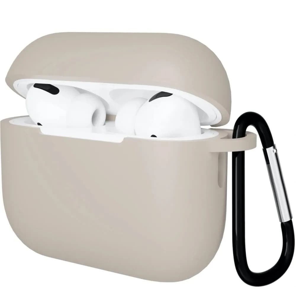 Чехол Gurdini прорезиненный soft-touch с карабином для AirPods Pro 3, бежевый — фото 1