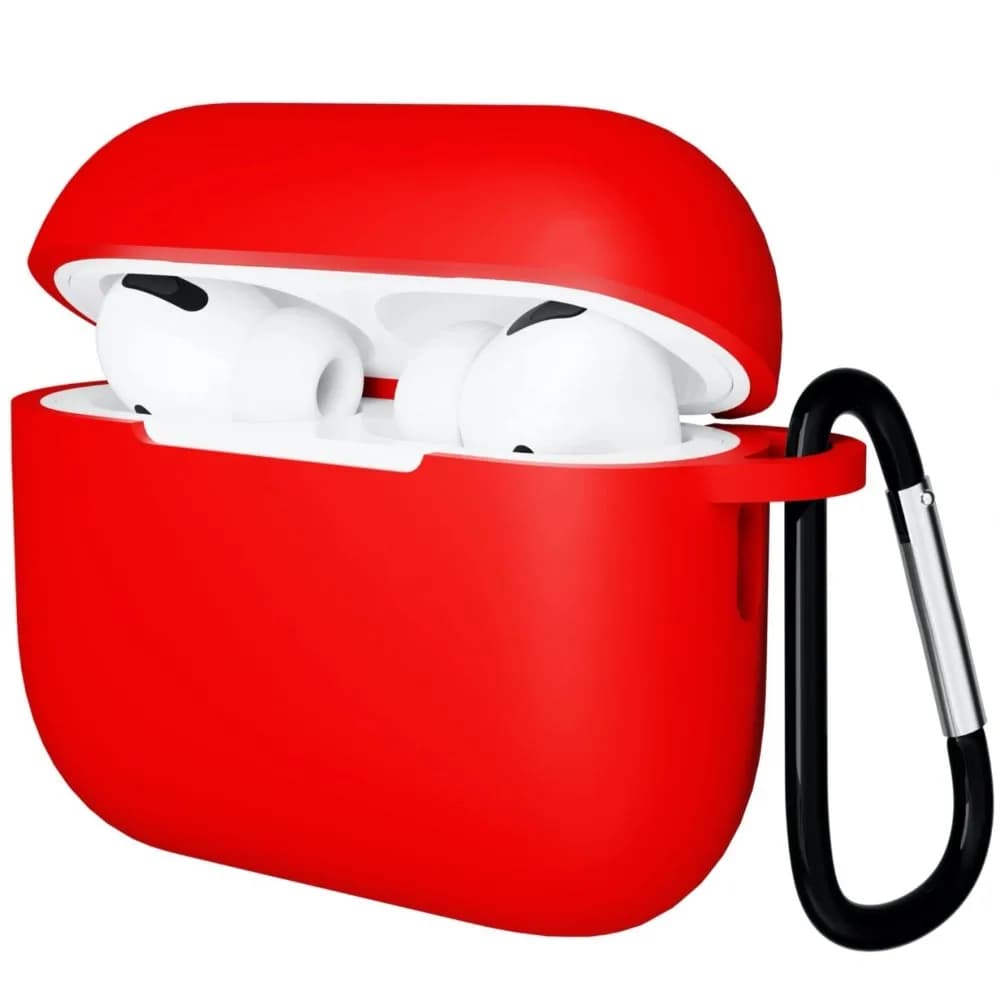 Чехол Gurdini прорезиненный soft-touch с карабином для AirPods Pro 3, красный — фото 1